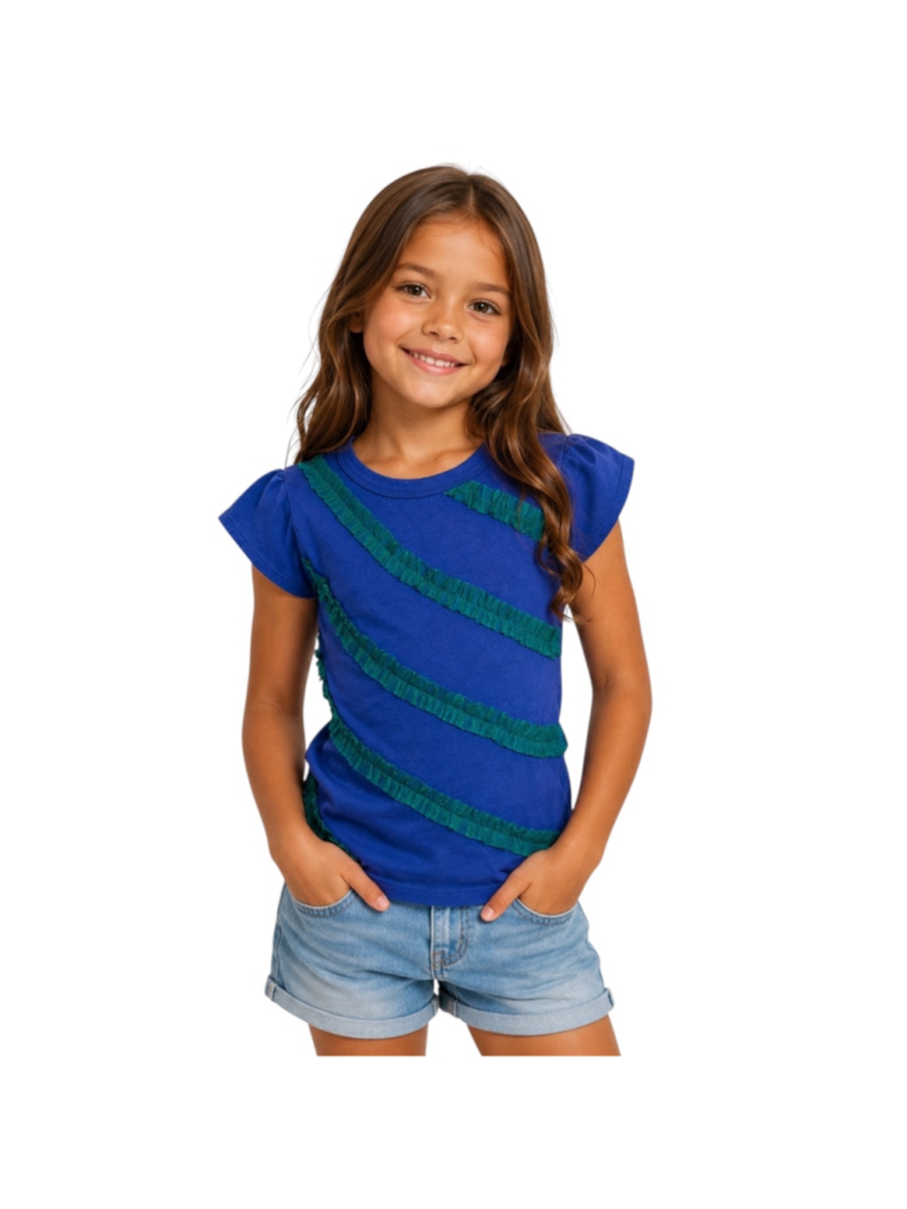 American Girl WellieWishers Camille Girls Size 7 Blue Green Ruffle Matching Top